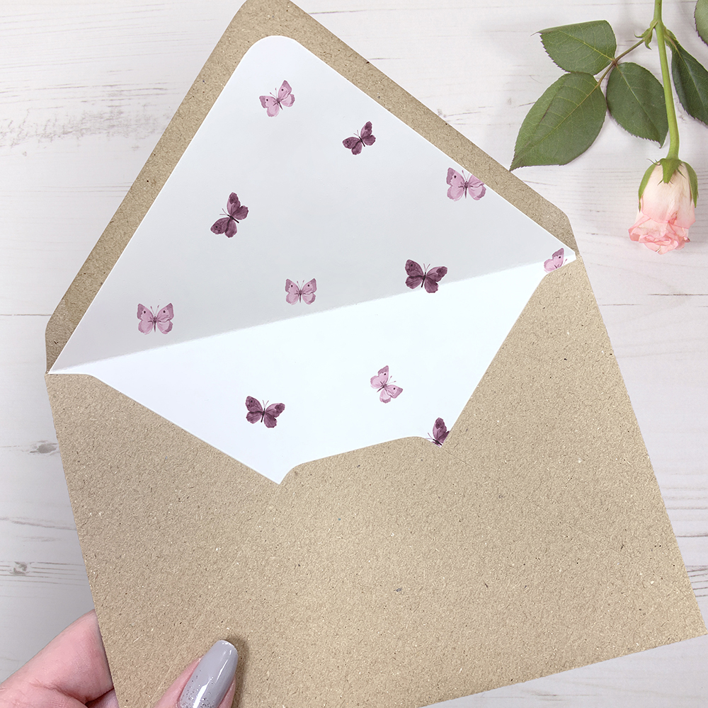'Butterfly' Printed Envelope Liners Bespoke Envelopes